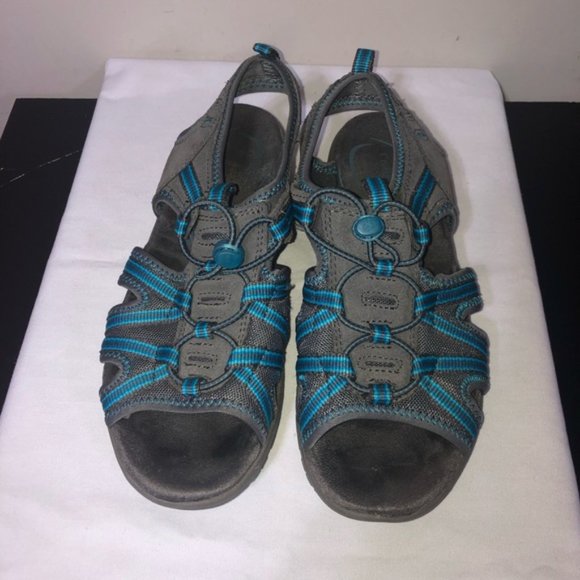 Croft & Barrows Sandals Grey Teal 6.5-7 Resemble Keen Open Toe Heel Strap Toggle - Picture 2 of 9